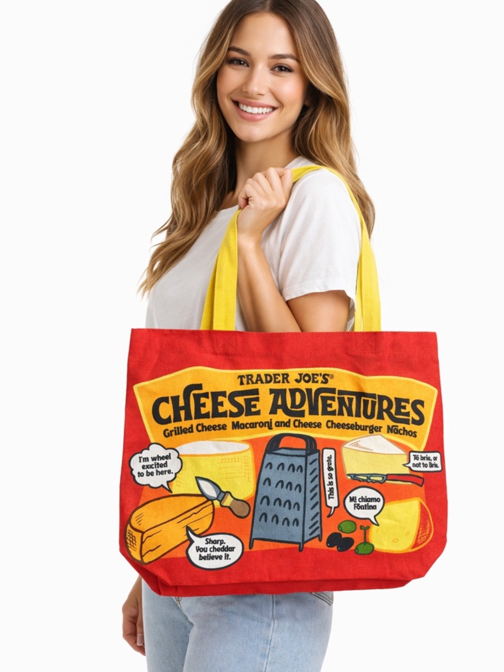 trader Joe's Cheese Adventures Red & Yellow Tote Bag